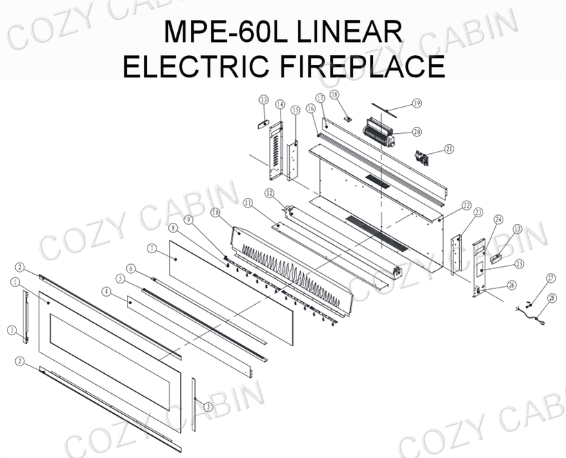 LINEAR ELECTRIC FIREPLACE (MPE-60L) #MPE-60L